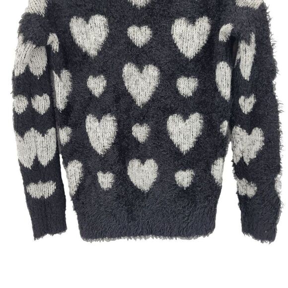 Vintage Fuzzy Eyelash Sweater‎ XS Black White Heart Stretch Whimsical Kidcore - Picture 8 of 11